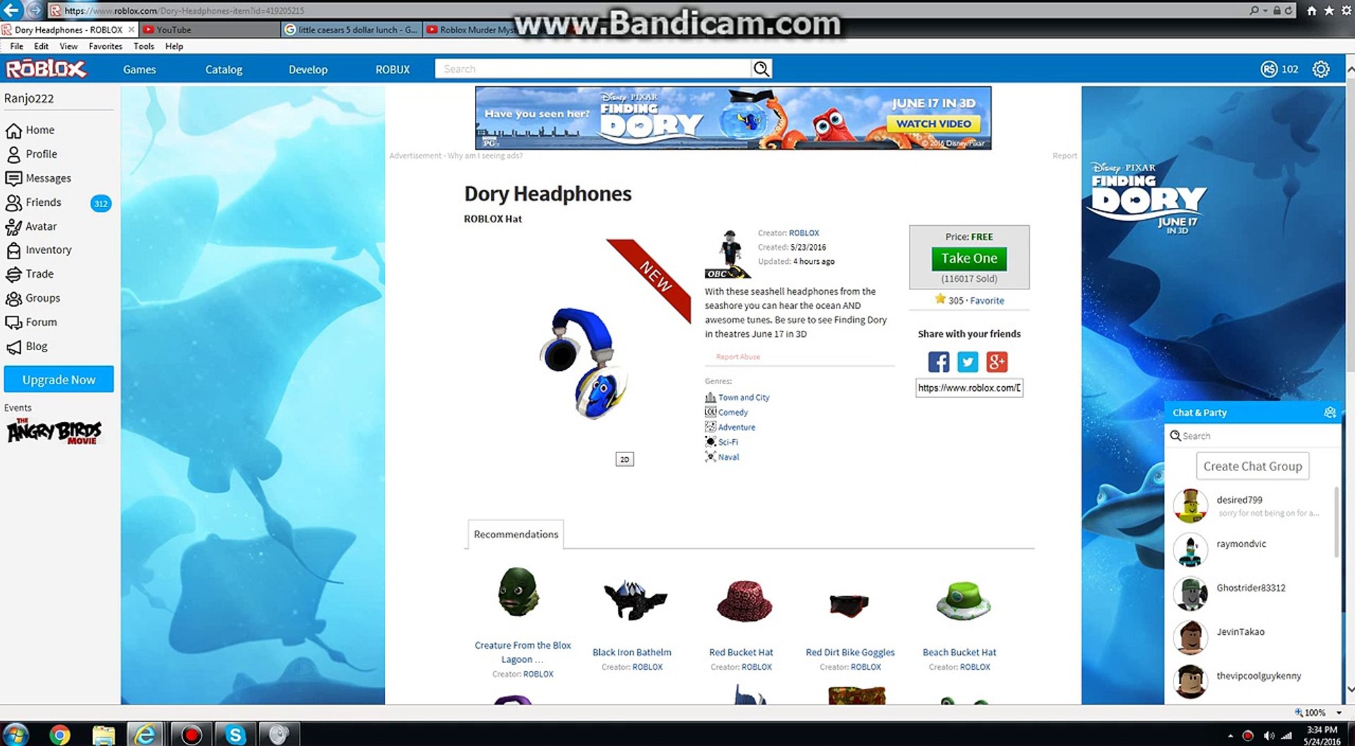 Getting Dory Headphones On Roblox Video Dailymotion - black bathelm roblox