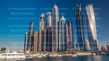 View of Dubai Marina tallest Towers in Dubai before sunset timelapse hyperlapse