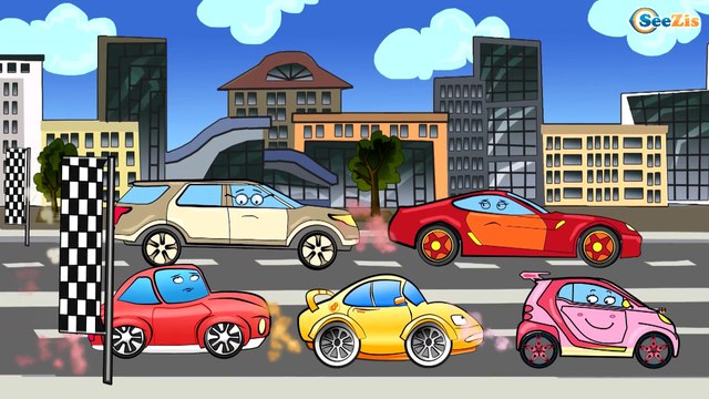 Voiture de course, Pelleteuse, Camion poubelle, Camion pour bébés. Dessins animé voiture