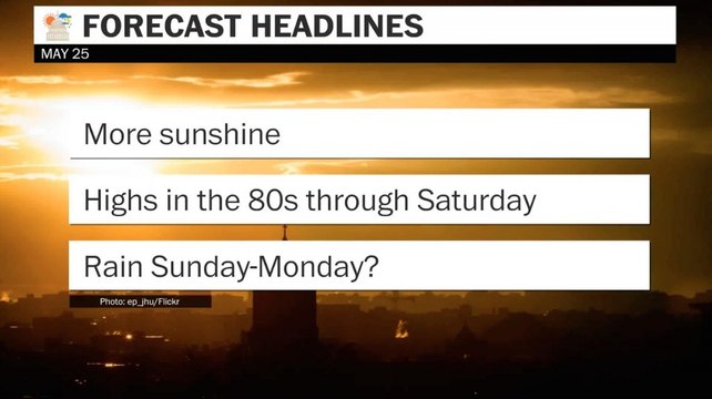 More sunshine, highs in the 80s through Saturday