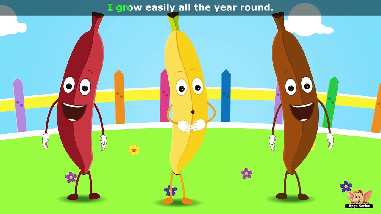 Banana Fruit Rhyme for Children, Banana Cartoon Fruits Song for Kids