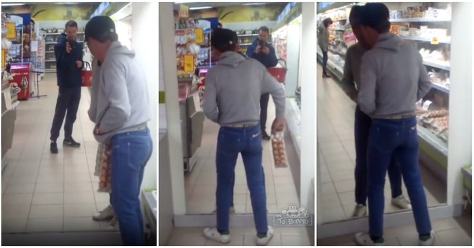 Bêbado desentende-se com o reflexo da sua própria imagem no espelho... WTF!