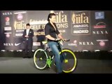 Tiger Shroff Riding A CYCLE At IIFA Awards 2016 Madrid Press Conference