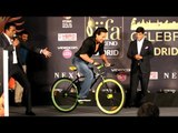 Tiger Shroff Riding A CYCLE On Stage At IIFA Awards 2016 Madrid Press Conference