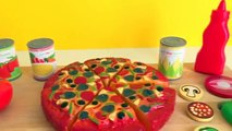 Pizza slicing velcro toy food and vegetables with ketchup and topping