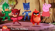 Peppa pig crying Pj masks saves her of red angry birds funny story 5 little monkeys nursery song