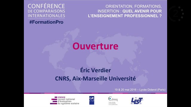 Quel avenir pour l'enseignement professionnel ? - Discours d'ouverture d'Eric Verdier, CNRS, Université d'Aix-Marseille