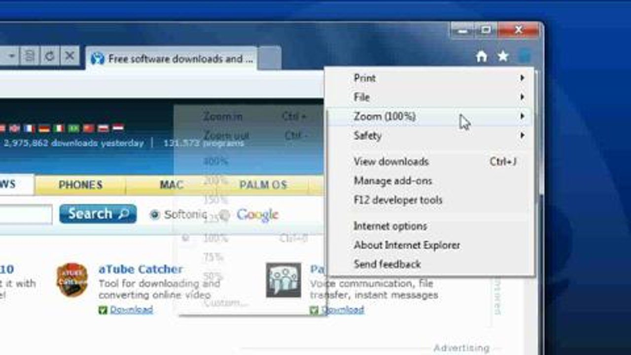 Internet Explorer 9 - Neues Menü