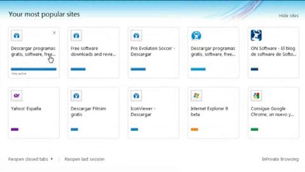 Internet Explorer 9 - Beliebte Webseiten