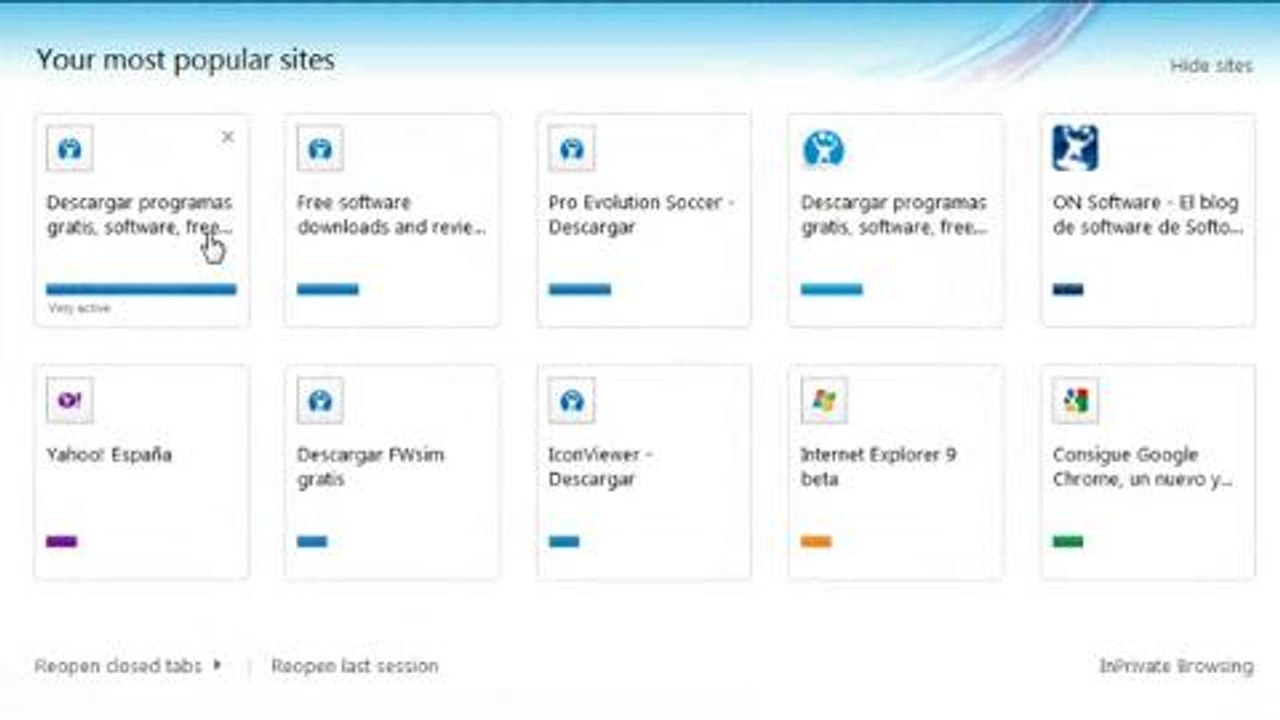 Internet Explorer 9 - Beliebte Webseiten