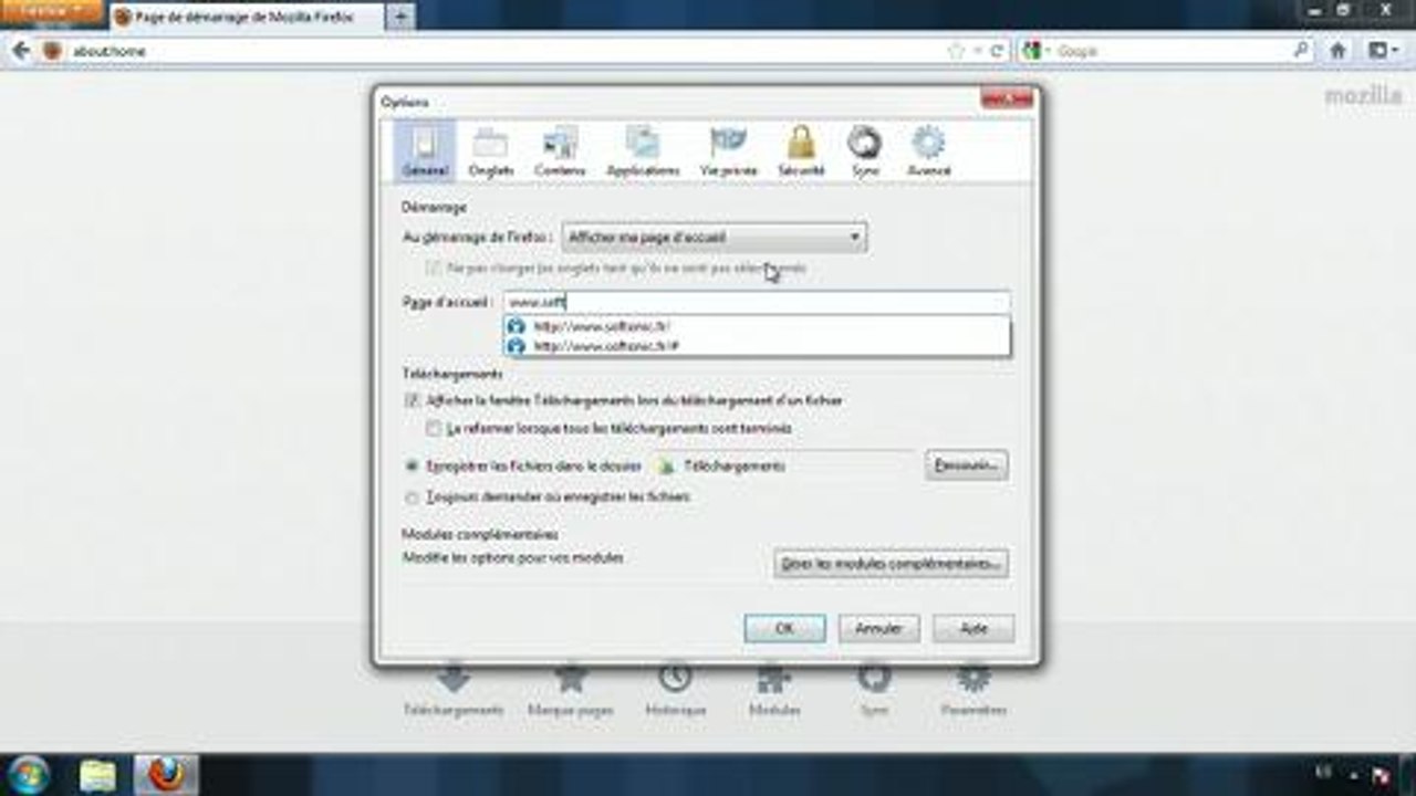 Mozilla Firefox : changer la page d'accueil