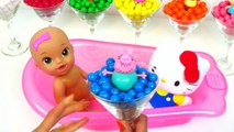 Learn Colors BabyDoll Peppa Pig BathTime With Bubble Gum Ball For Toddlers Kids