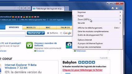 Internet Explorer 9 : les menus