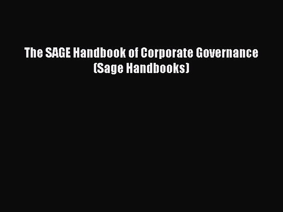Download The SAGE Handbook of Corporate Governance (Sage Handbooks) PDF Online