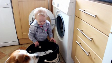 cute dog and baby vs magic washing machine