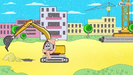 Arabalar çizgi film. Ekskavatör, Vinç, Beton karıştırıcı — İş Makineleri. Çocuklar için arabalar