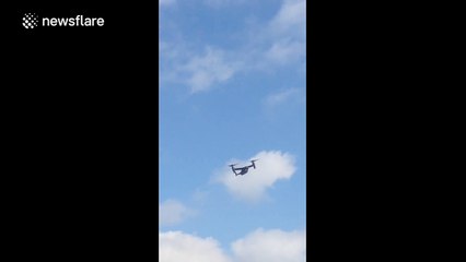 Military Osprey aircraft  flying over London, UK