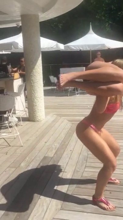 Hot Chick Shows Off Her Squating Skills By The Pool -By Funny & Amazing Videos Follow US!!!!!!!!