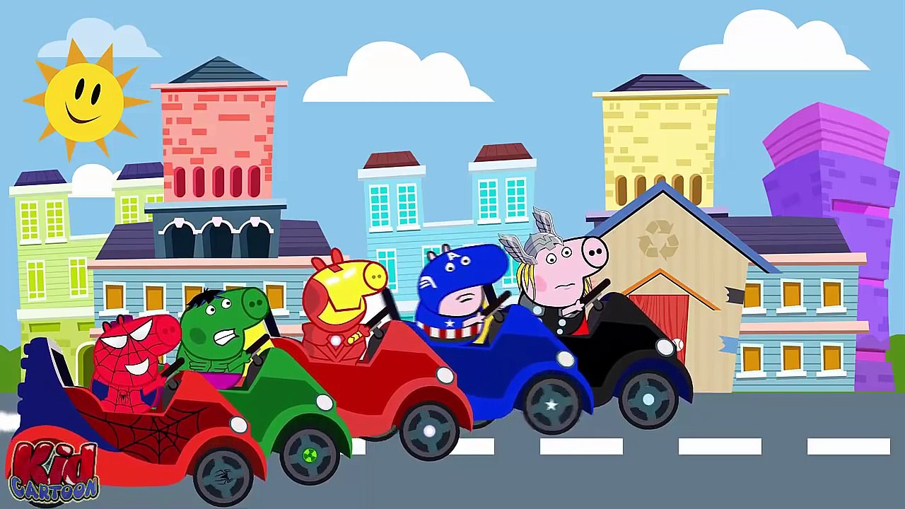 Peppa Pig Super Heroes Car Race | #Ironman #Captain #Spiderman #Thor #Hulk | The #Finger Family