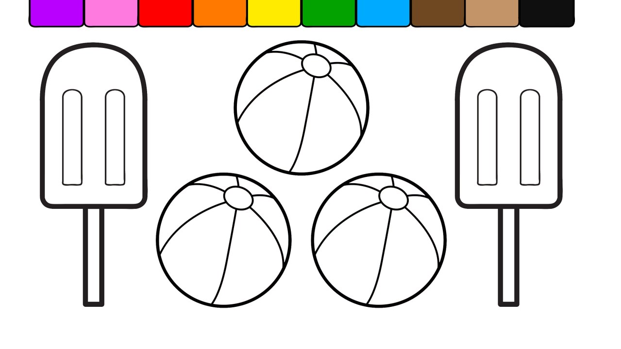 Learn Colors Color Popsicles Coloring Pages with Beach Balls Color