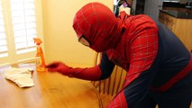 SPIDERMAN Maid Funny Toothbrush in Toilet Prank on Catwoman Superheroes In Real Life IRL