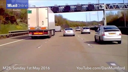 39Why is he NOT stopping 39 Moment lorry sides weeps car on M25