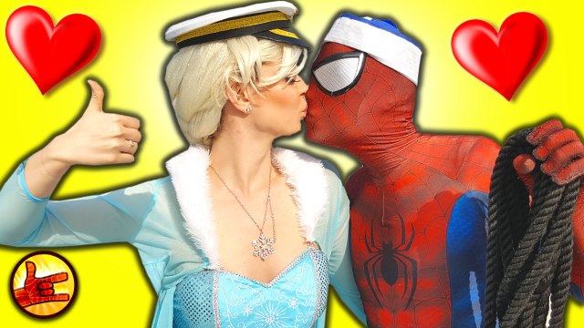 Frozen Elsa Seasickness Prank With Spiderman Boat - Frozen Elsa Superhero Fun in Real Life - SHMIRL (1080p)