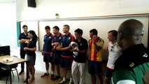 Football - Valencia players surprise RI footballer Jonathan Chua.