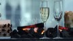 Sparkling Champagne Wine In Glasses In Front Of The Warm Fireplace. - Stock | VideoHive 15061148