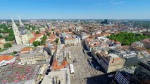 Aerial View Of Central Zagreb With Zagrebs Cathedral And Ban Jelasisa | VideoHive 13095743