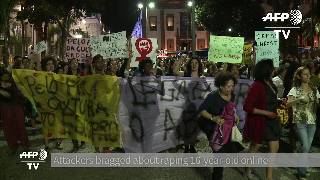 Women march after gang-rape internet video shocks Brazil