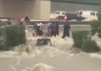 Woman Rescued From Van Surrounded by Powerful Floodwaters in Conroe