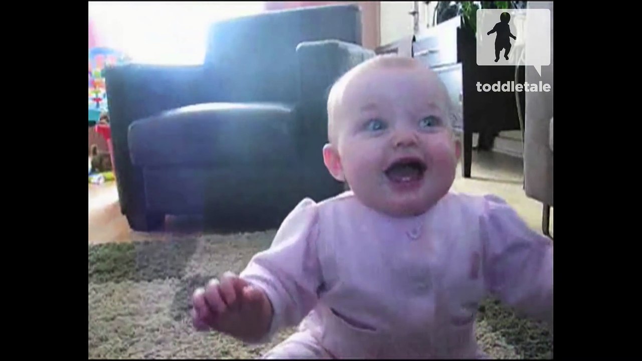 Baby Girl Laughing Hysterically at Dog Eating Popcorn   Laughing Babies   toddletale