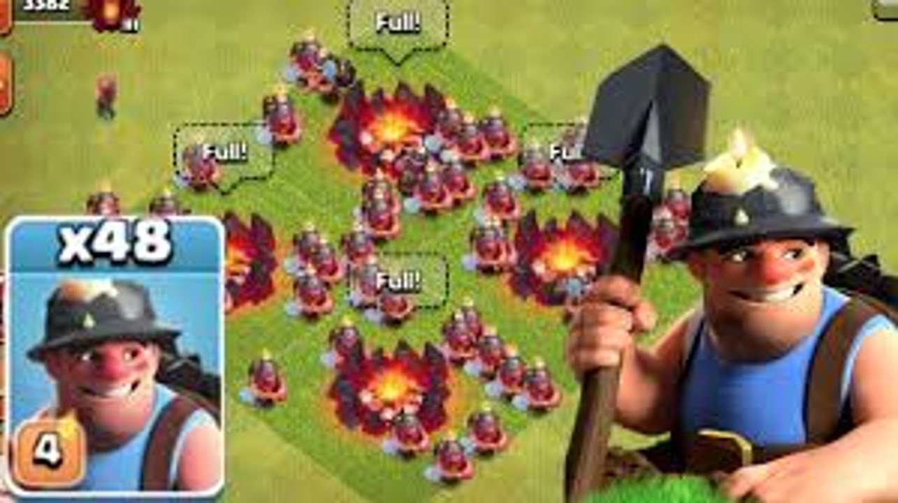 Clash Of Clans - NEW MINER TROOP - 48 MAXED LEVEL MINER IN ATTACK | COCs