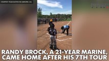 Military dad surprises kids by posing as an umpire