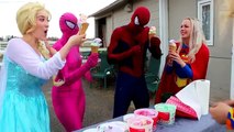 Frozen Elsa _ Spiderman Ice Cream Spell! w- Pink Spidergirl, Anna, Joker transformers! Superhero Fun