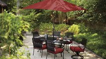 7 Piece Patio Dining Set Steel Outdoor Furniture Red Cushions & 2 Swivel Chairs