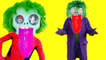 Zombie Spiderman Vs Joker Vs Frozen Elsa - GIANT Gummy Tongues Funny Superhero Movie in Real Life (720p)