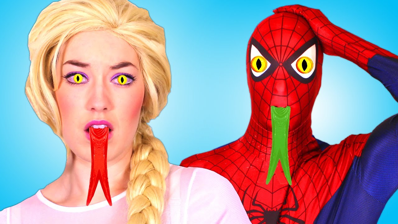 Spiderman & Frozen Elsa Turn Into Snakes! w  Pink Spidergirl, Anna, Superman & Hamburger Prank  )