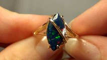 Magic Glo Brand Welo Ethiopia Harlequin Black Opal 14k Solid Gold Ring