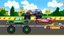 Monster Trucks & Racing Cars Race. Construction Vehicles in the village. Car Cartoons for children