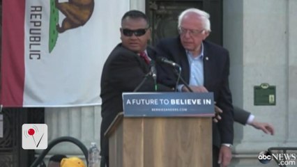 Sanders Rushed at Rally, then Heads to Warriors Game