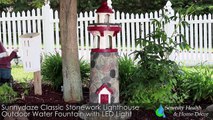 Sunnydaze Classic Stonework Lighthouse Outdoor Water Fountain with LED Light - WNC-899