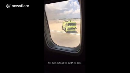 Plane tyre catches fire at Tampa airport in Florida, USA