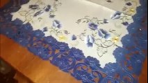 Beautiful  FOSHAN MINGZE Floral Embroidered Cutwork Decorative Linen Square Blue Tablecloth