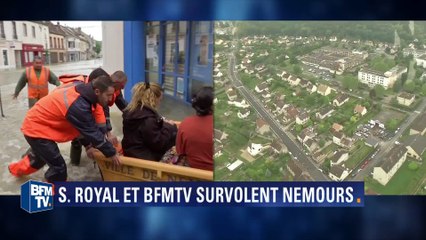 Descargar video: Inondations: Ségolène Royal et BFMTV survolent Nemours en hélicoptère