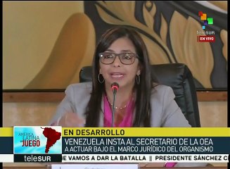 Delcy Rodríguez denuncia actuar de Almagro en la campaña contra Vzla.