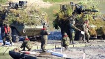 Powerful Armored Vehicles Crossing River:  Anti-Aircraft Gepard /M1128 Stryker/Etc...