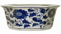 Oriental Furniture 10 Landscape Blue White Porcelain Flower Pot