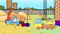 Crane with Building Vehicles. Excavator with Truck. Building a house in Cartoons for children